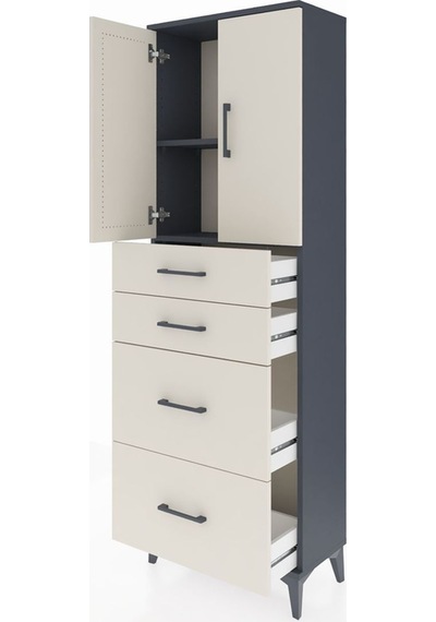 Arges Dolap 2 Raflı 4 Çekmeceli 2 Kapaklı 60x30x182 Antrasit-aytaşı Antrasit
