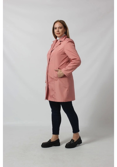 Moda Berray 1670 Düğmeli Cep Detaylı Bondit Ceket Pudra