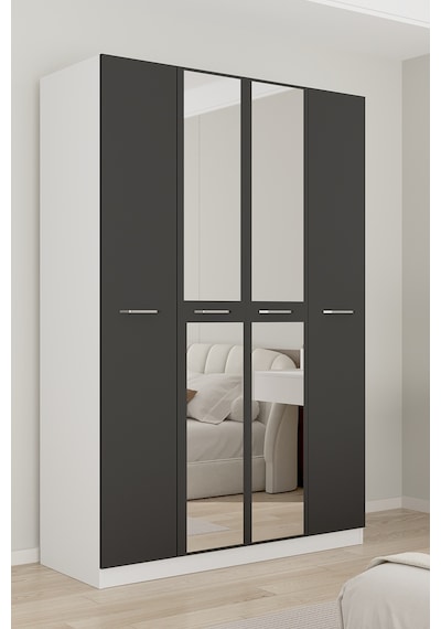 Aeka Ae-3191 Burç Aynalı 4 Kapaklı Çok Bölmeli Askılı Raflı Ve Çekmeceli 210x140x53cm Gardırop Beyaz - Antrasit Aeka Ae-3191 Burç Aynalı 4 Kapaklı Çok Bölmeli Askılı Raflı Ve Çekmeceli 210x140x53cm Gardırop Beyaz - Antrasit