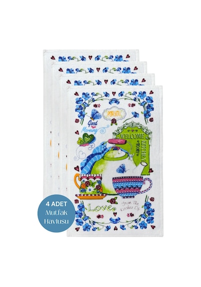 4lü Paket Baskılı Beyaz Mutfak Havlusu Modeli For You