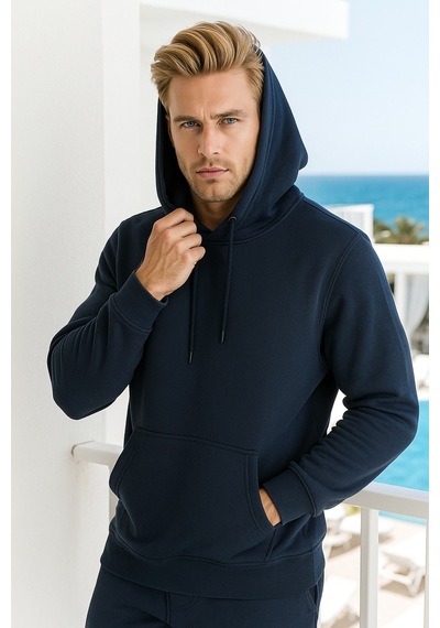 Rich Erkek Lacivert Pamuklu Cep Detaylı Kapüşonlu Sweatshirt Lacivert
