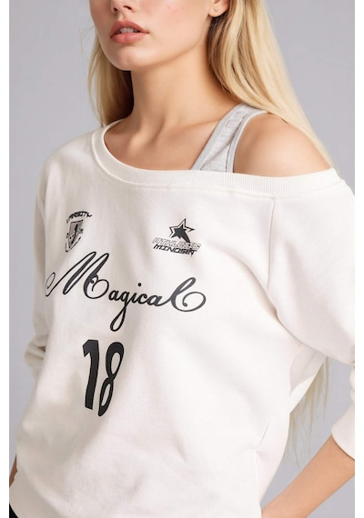 Defacto Kayık Yaka Baskılı Sweatshirt G9614ax26spwt32 Beyaz-wt32