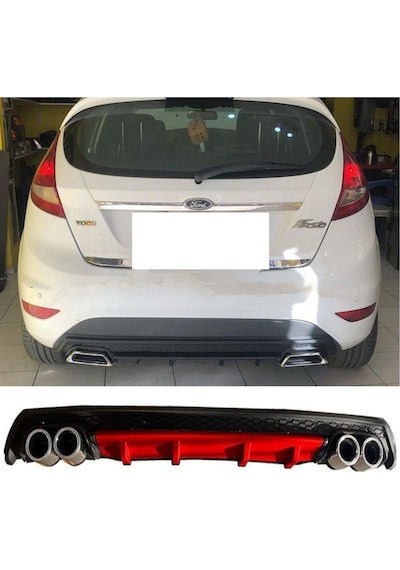 Ford Fiesta Mk7 Kırmızı Difüzör Çiftli Yuvarlak Egzoz Görünümlü D Tip Difizör