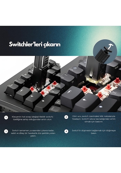 Klasse Keycap Ve Switch Puller, 2'si 1 Arada Klavye Tuş Ve Switch Sökme Aparatı Dark