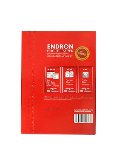 Endron 10 X 15 Cm İnkjet Fotoğraf Kağıdı Ultra Premium 100 Adet 270 Gr Mürekkep Yazıcı Uyumlu 4r 102x152mm Parlak