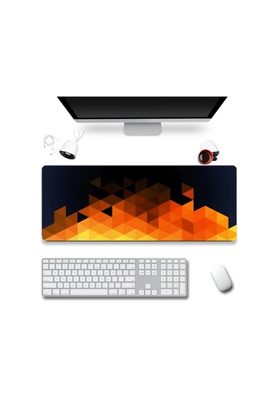 Sonictouch Turuncu Soyut Üçgenler Gamer Oyuncu Dikişsiz Sıvı Geçirmez Klavye Mouse Pad 32x70cm Mousepad