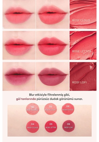 Uzun Süre Kalıcı, Bulaşma Yapmayan, Kadifemsi Bitiş Sunan Tint Dare Tint Melty Velvet Rosy Lofi Çok Renkli