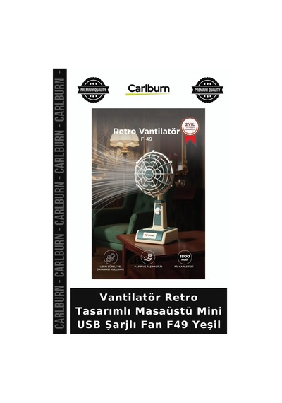 Vantilatör Retro Tasarımlı Masaüstü Mini Usb Şarjlı Fan F49 Yeşil Çalışma Alanı Hava Akımı Birlik