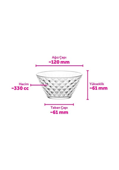Lav Artemis Cam Çorba Kasesi 6'lı Küçük Boy 330 ml (Salata/Tatlı/Meze/Çerez Kasesi)