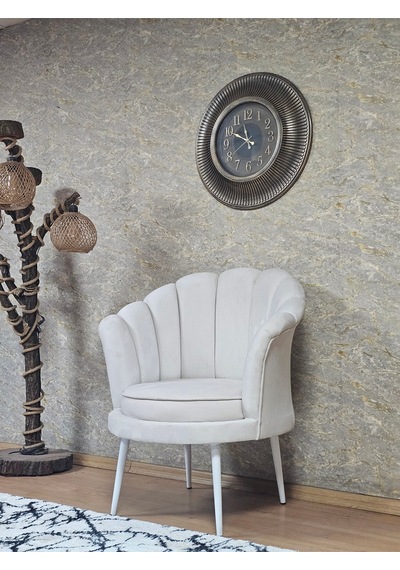 Zafir Tekli İstiridye Beyaz Boyalı Sivriltme Ayak Çay Seti Koltuk Tekli Berjer , Balkon, Salon, Ofis Krem