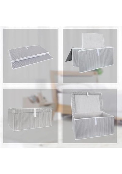 Çok Amaçlı Düzenleyici Kapaklı Sandık Tipi Kutu Hurç Organizer 3 Lü Set Gri, Mega 60 X 40 X 30 Çok Renkli