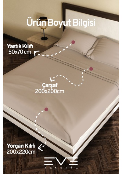 Eve Tekstil %100 Pamuk Ranforce Çarşaflı Yastık Ve Yorgan Kılıflı Çift Kişilik Nevresim Takımı 200x220 Cm Kahverengi