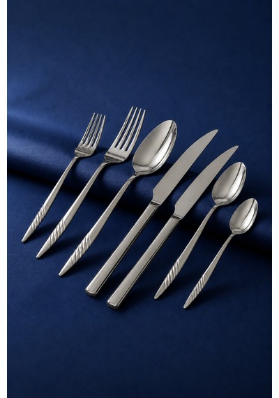 Salkım 84 Vibe Steel Parça 12 Kişilik Çelik & Kutulu Çatal & Kaşık & Bıçak Takımı Gümüş