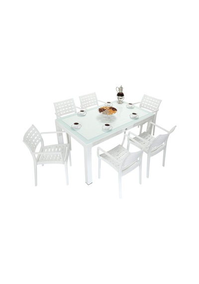 Depootoptan Mandella Wood 90 x 150 CM Cafe Koltuk Camlı Masa Takımı Beyaz
