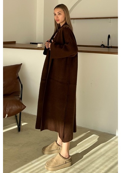 Olcay Oversize Kalın Triko Uzun Hırka Kahve 8274