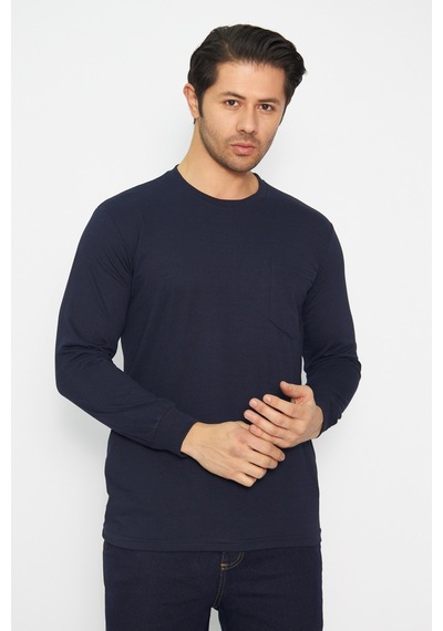 Mervem Uzun Kol Sıfır Yaka Sweatshirt Lacivert