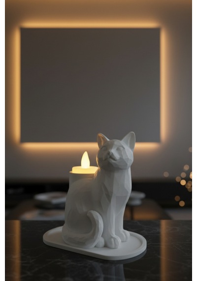 Siyah Kedi Biblo Led Mumluk Dekoratif Şık Ev Ofis Aksesuarı Masa Üstü Hediye