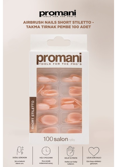 Airbrush Nails Short Stiletto - Takma Tırnak Pembe 100 Adet