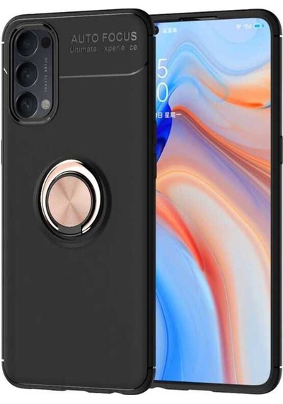 Oppo Reno 4 Lite Kılıf Zore Ravel Silikon Kapak Siyah-Rose Gold