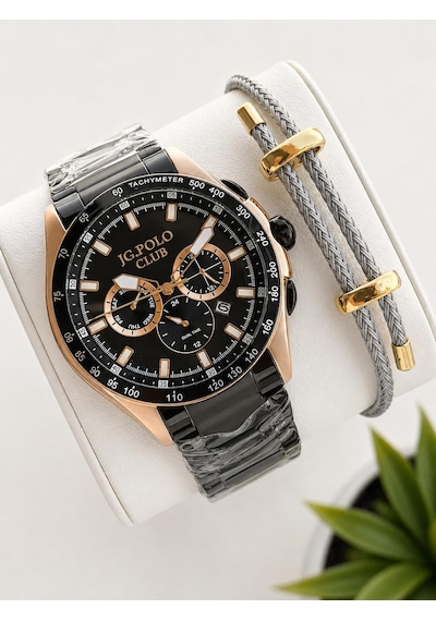 Jg.polo Club Çelik Kordon 2 Yıl Garantili 5 Atm Suya Dayanıklı Erkek Kol Saati+bileklik Jg.ot.3975.3 Siyah - Rose Gold Jg.polo Club Çelik Kordon 2 Yıl Garantili 5 Atm Suya Dayanıklı Erkek Kol Saati+bileklik Jg.ot.3975.3 Siyah - Rose Gold