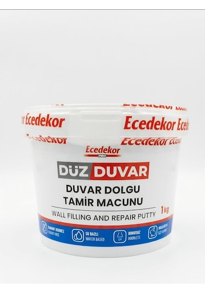 Ecedekor Pro Düz Duvar Tamir Macunu 1 Kg Su Bazlı, Kokusuz, Çatlamayan İç Ve Dış Mekan Duvar Dolgu Macunu, Çivi Delik Ve Çatlak Tamir Kiti
