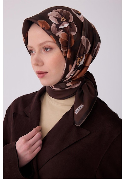 Belli İpek Eşarp - 4330-51 Acı Kahve Twill Lacivert