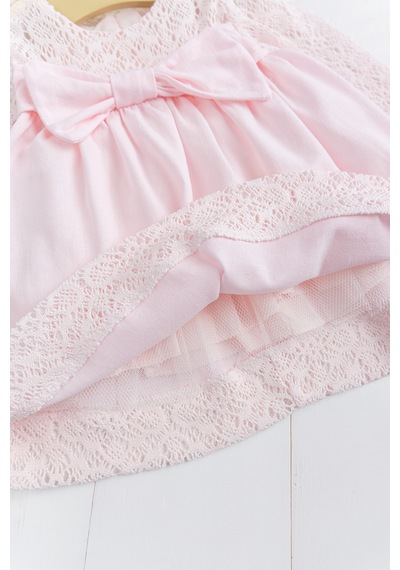 Babymod Fiyonklu Dantelli Kız Bebek Elbise Pembe Şık Doğum Günü Özel Gün Bebek Elbise Pembe