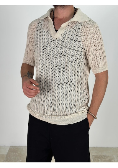 Cocopelli Örme Triko Polo Bej T-shirt Coc1876 Bej