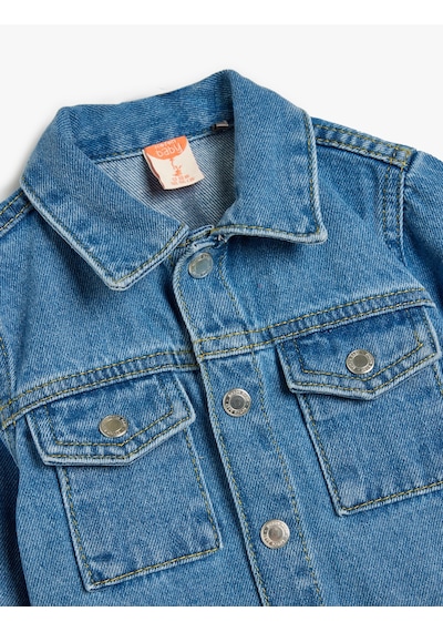 Koton Pamuklu Uzun Kollu Cep Detaylı Düğmeli Denim Ceket Açık İndigo 5smb60001td