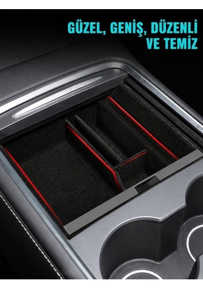 Tesery Tesla Model 3 & Y Siyah Kadife Konsol Düzenleyici Tsl-0274a Saklama Kutusu