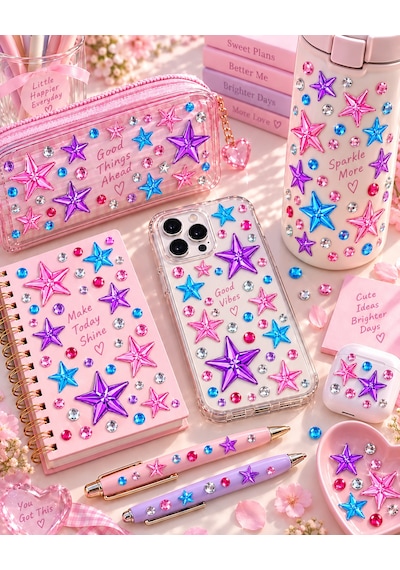 Taş & Yıldız Renkli Rhinestone Sticker Yapışkanlı Yüz, Tırnak, Vücut Ve Süs Taşı Çok Renkli