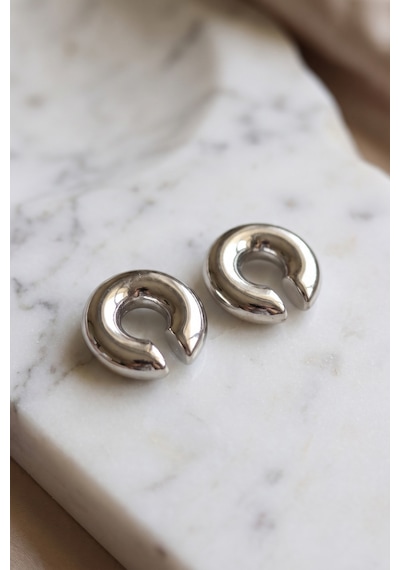 316l Çelik Gümüş Renk Çiftli Earcuff Küpe Çr