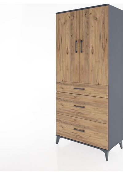 Hyperion Dolap 3 Raflı 3 Çekmeceli 2 Kapaklı 88x44x195 Antrasit-çam Antrasit