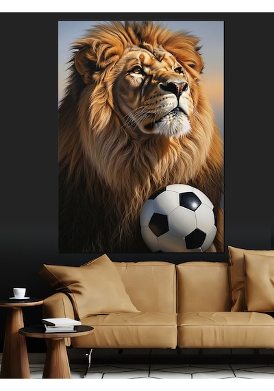 Ahşap Tablo Futbol Topu Ve Aslan