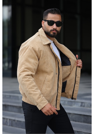 Unisex Kadife Baharlık Vinatage Oversize Ceket Krem Kdf