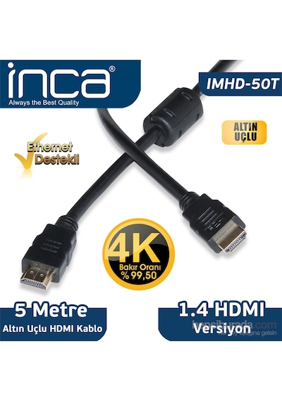 Inca Hdmi-Hdmi 5 Mt 1.4V 3D Altin Uçlu Kablo Imhd-50T