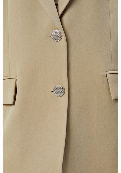 Kadın Oversize Düz Kesim Astarlı Dokuma Blazer Ceket Haki
