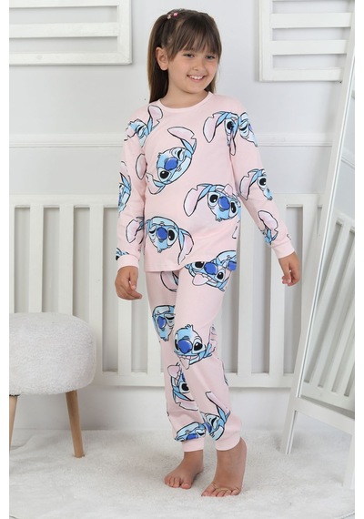 Cute Monster Desenli Kız Çocuk Pijama Takımı Pembe