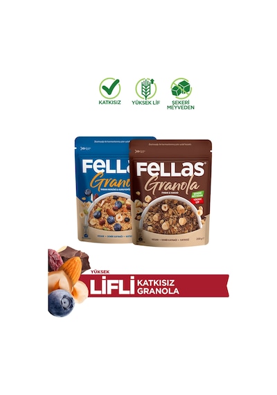 Fellas Granola 2'li Paket - Yaban Mersini & Kuruyemişli 200 G Fındık & Kakaolu 200 G