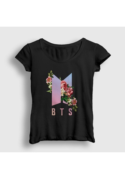 Presmono Kadın Roses Bts T-shirt Siyah