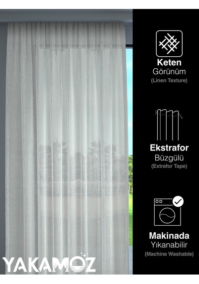 Beyaz Keten Görünümlü Ekstraforlu Tül Perde Linen Touch Serisi BEYAZ