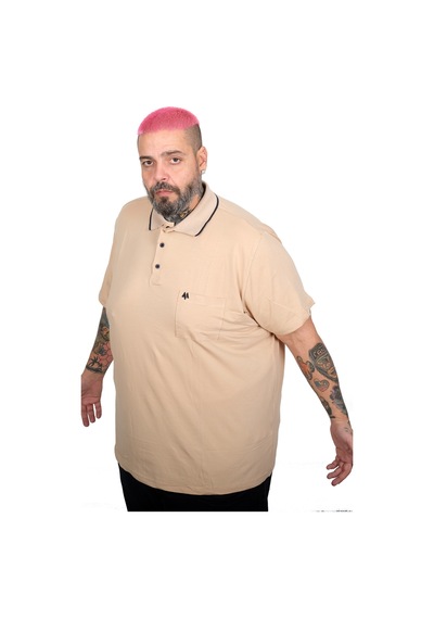 Mode Xl Büyük Beden Erkek Likralı Süprem Cepli Polo Yaka T-shirt 21558 Bej Bej