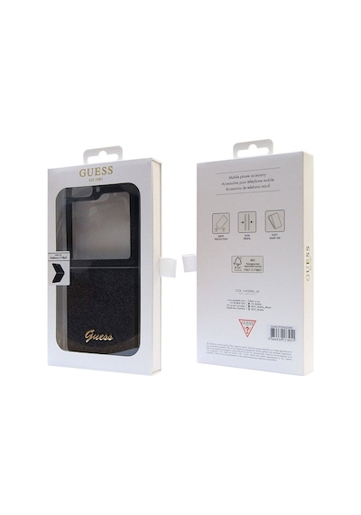 Galaxy Z Flip 5 Uyumlu Kılıf Guess Lisanslı Yazı Logolu Glitter Script Kapak Siyah