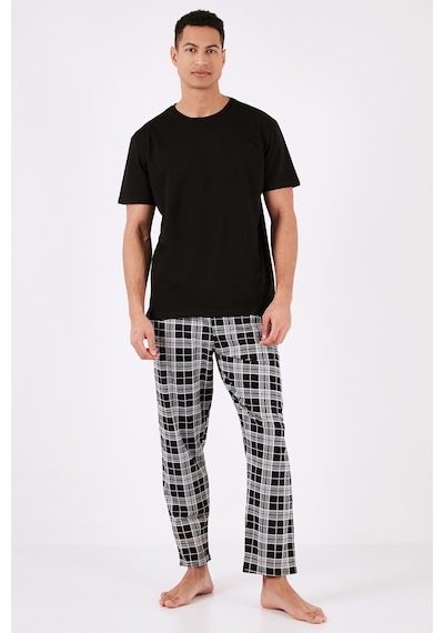 Buratti Ekoseli Pamuklu Regular Fit Kısa Kollu Erkek Pijama Takımı 6572006 Siyah