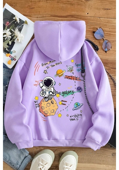 The Galaxy Baskılı Oversize Sweatshirt Lila