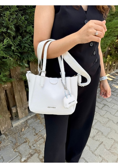 Just Polo Günlük Kombinlere Uygun Kadın Orta Boy Ayarlanabilir Askılı Şık El & Omuz Çantası Shoulder Bag Beyaz