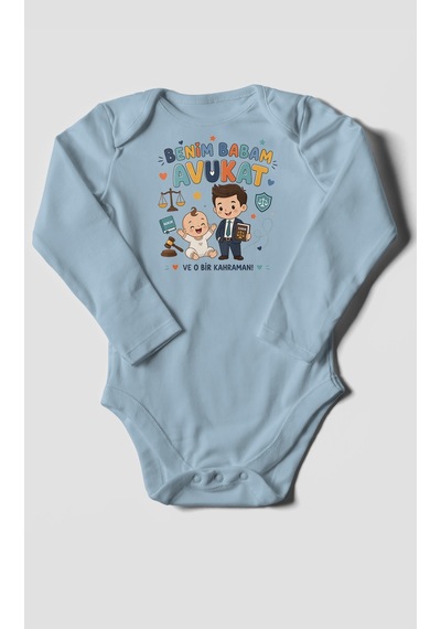 Morivokids Benim Babam Avukat Uzun Kollu Bebek Body %100 Pamuk Bebe Mavisi