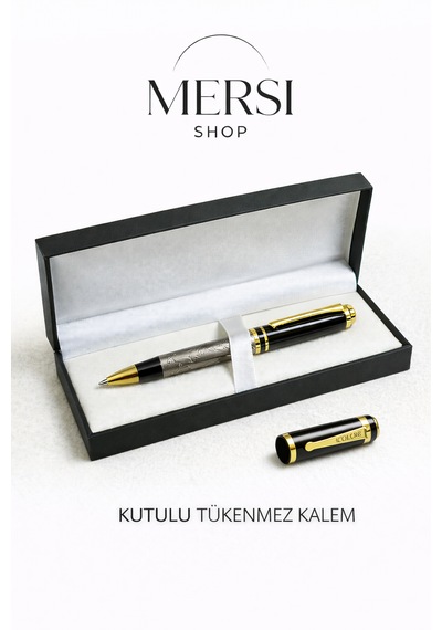Osmanlı Arması Baskılı Özel Kutulu Tükenmez Kalem 14 Cm Hediyelik Siyah - Altın