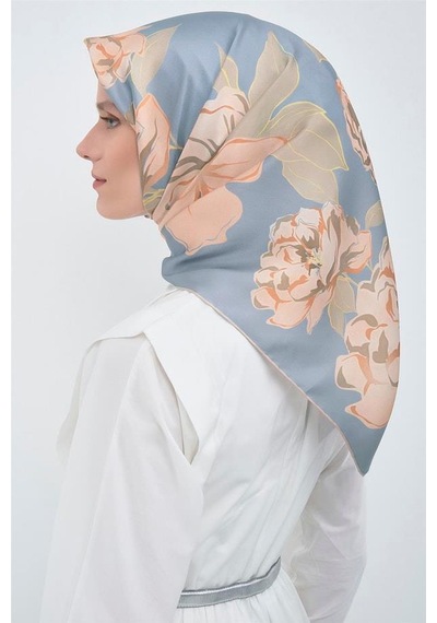 Armine İpek Eşarp 2026 Yaz - 9509-81 Mavi Somon Twill