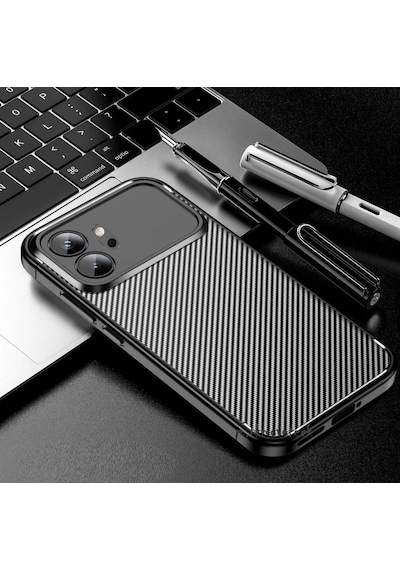 Honor 600 Kılıf Darbe Emici Karbon Fiber Darbeye Dayanıklı Silikon Parmak İzi Brakmayan Kapak Siyah